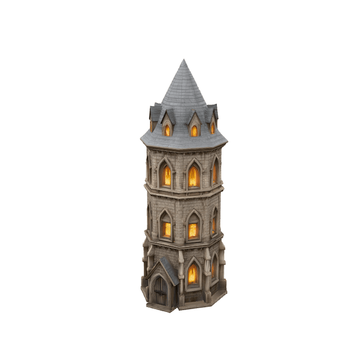 Fantasy tower 3d model, Medieval wizard tower, Gothic stone building 3d 3D model. Free for use.