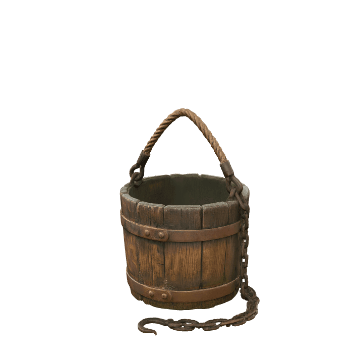 Bucket, Wooden, Well 3D model. Free for use. - Image 1