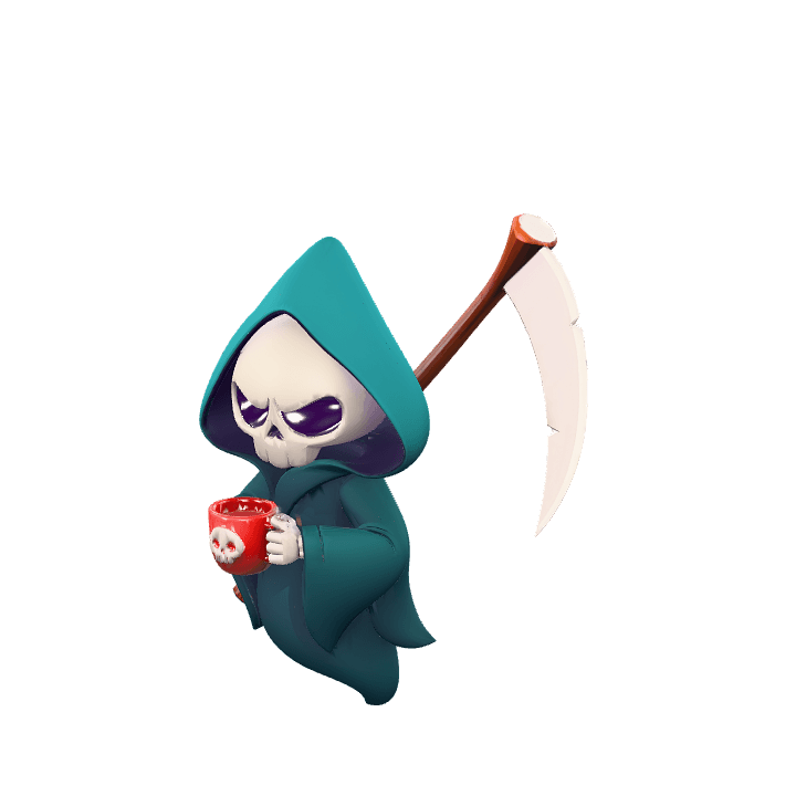 Grim reaper 3d, Stylized skeleton, Cute skull character 3D model. Free for use. - Image 1